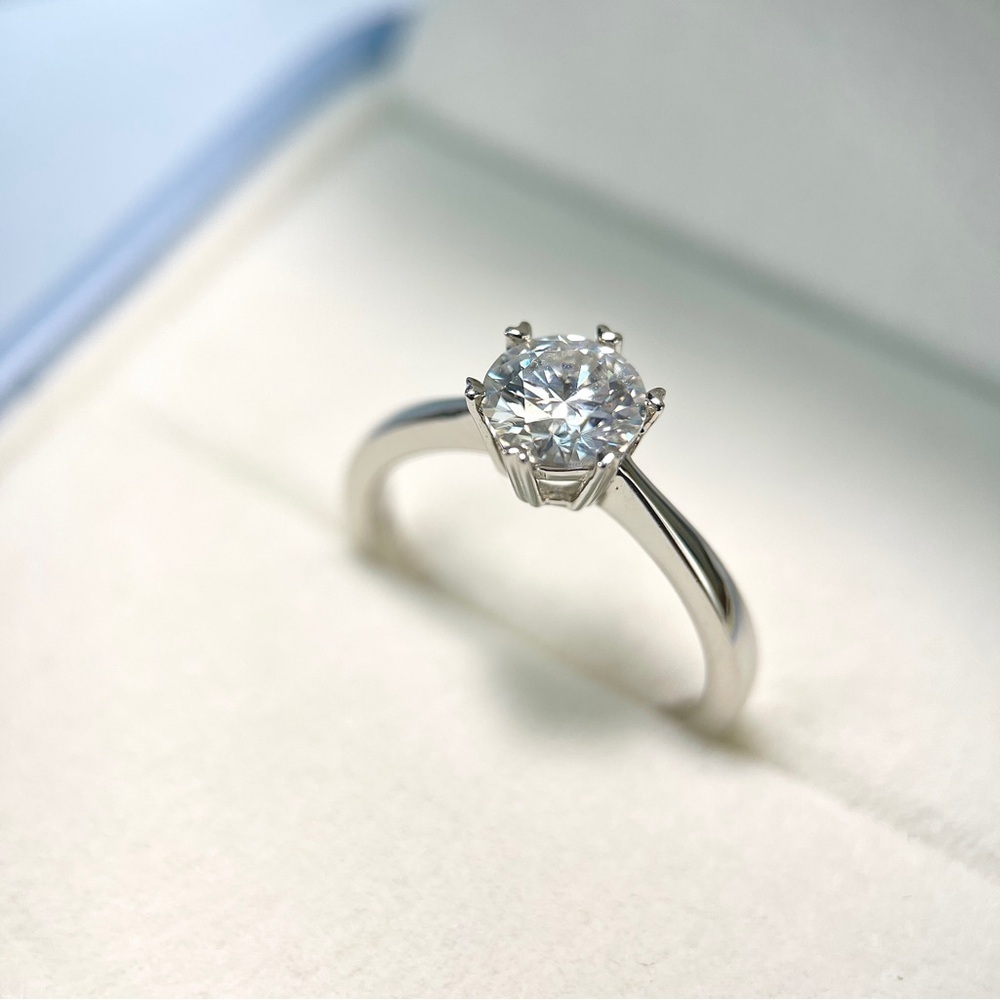 S925 1ctw Moissanite Solitaire Round Cut Six Prong Engagement Ring 18K Plated - Picture 6 of 11